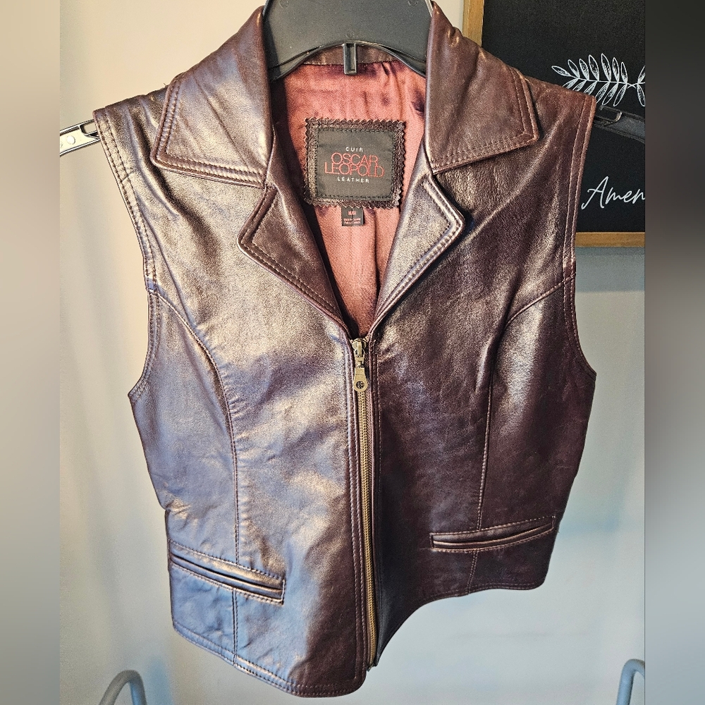 Oscar Leopold Lambskin Leather Vest Brown Size Medium